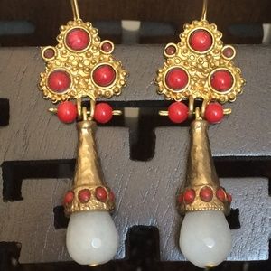 Boho Artisan Handmade Coral & Semi Precious Stone Earrings